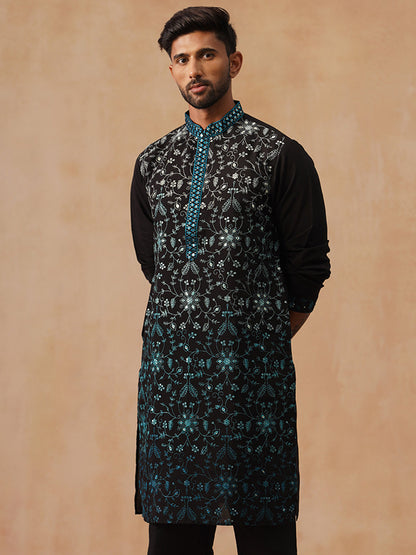 Silk Blend Embroidered Kurta