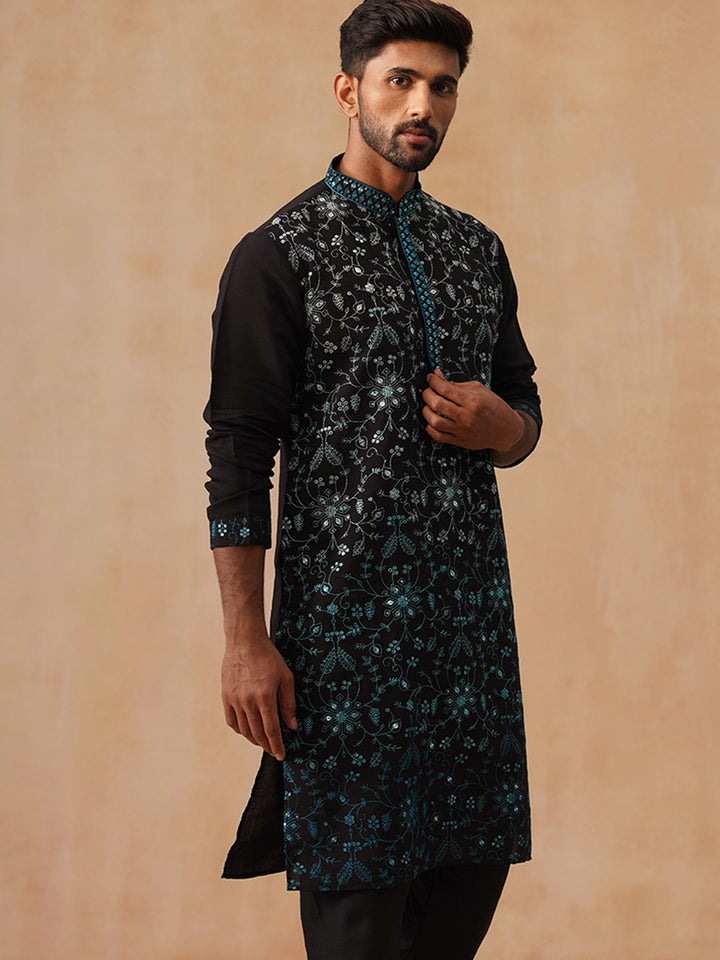 Silk Blend Embroidered Kurta