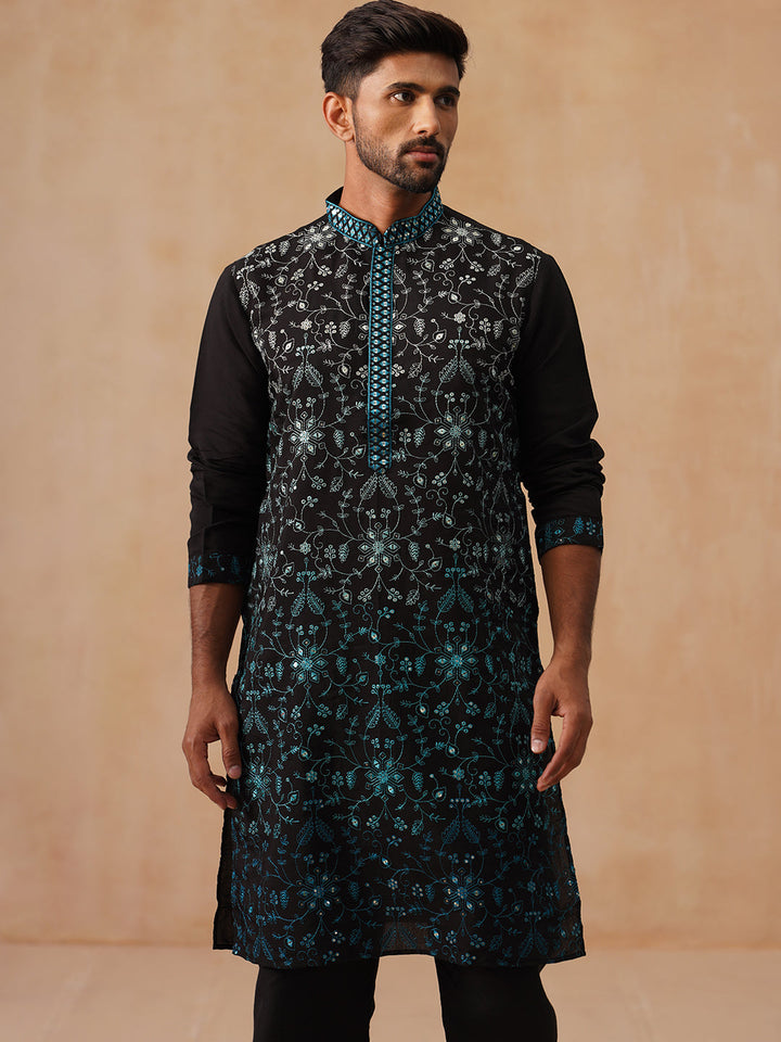 Silk Blend Embroidered Kurta