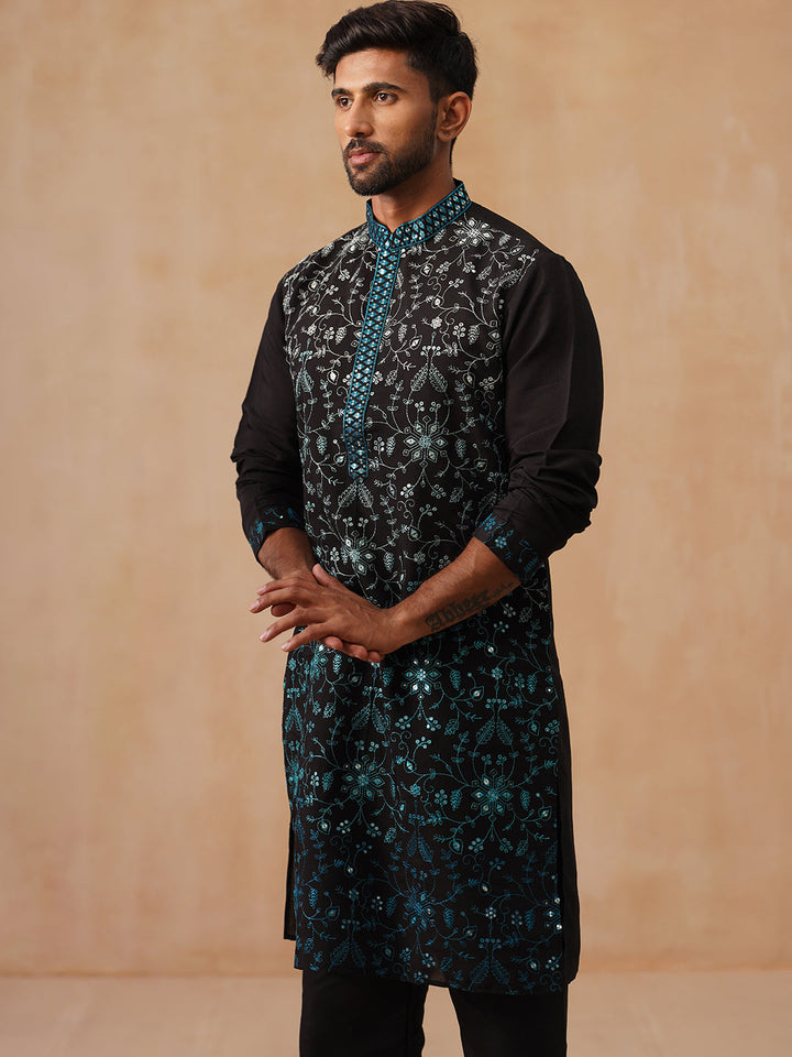 Silk Blend Embroidered Kurta
