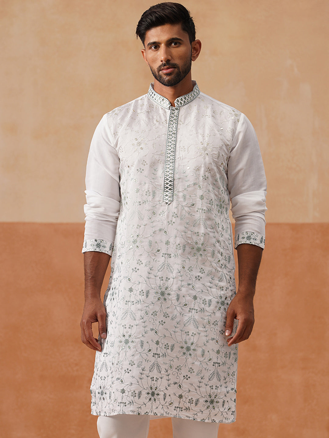 Silk Blend Embroidered Kurta