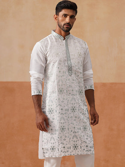 Silk Blend Embroidered Kurta