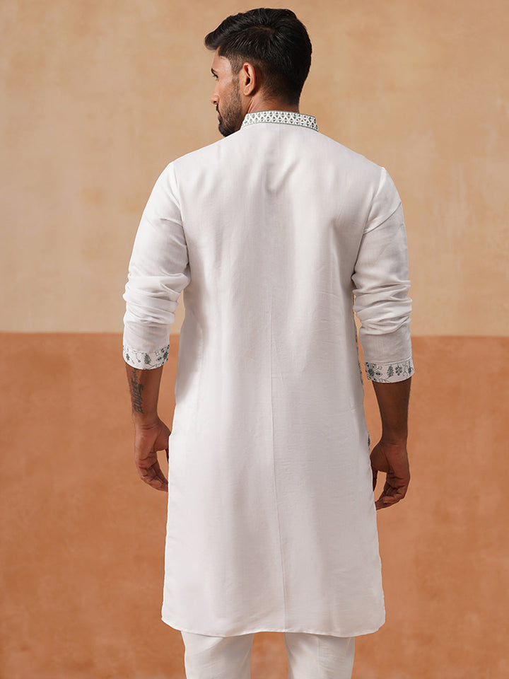 Silk Blend Embroidered Kurta
