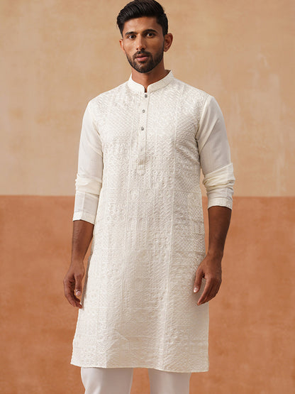 Silk Blend Embroidered Kurta