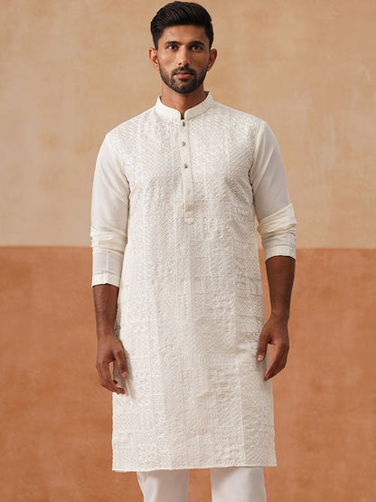 Silk Blend Embroidered Kurta