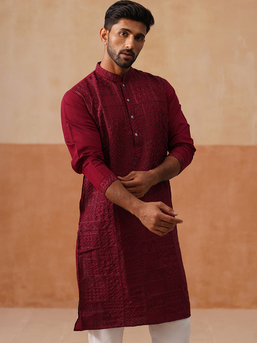 Silk Blend Embroidered Kurta