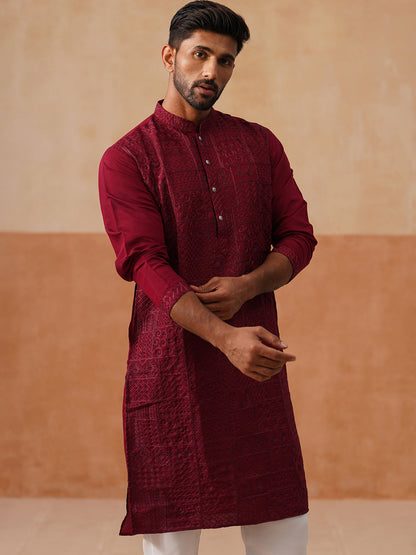 Silk Blend Embroidered Kurta