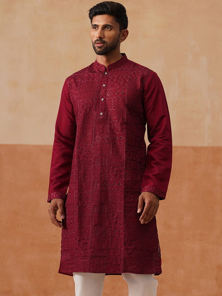 Silk Blend Embroidered Kurta