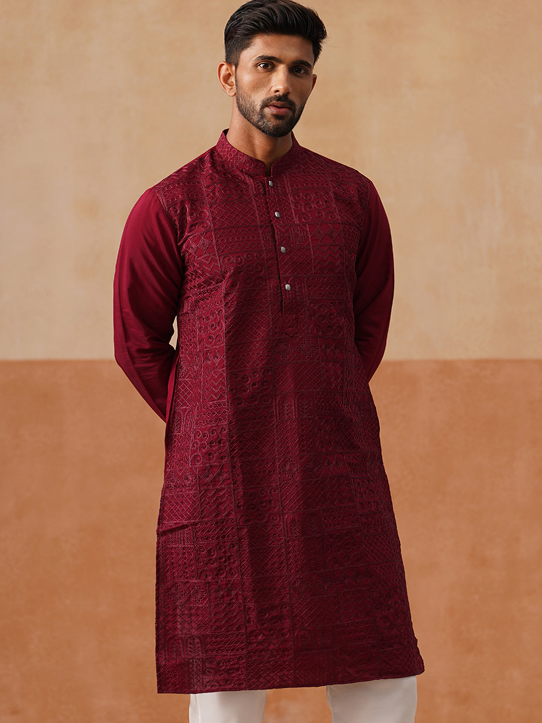 Silk Blend Embroidered Kurta
