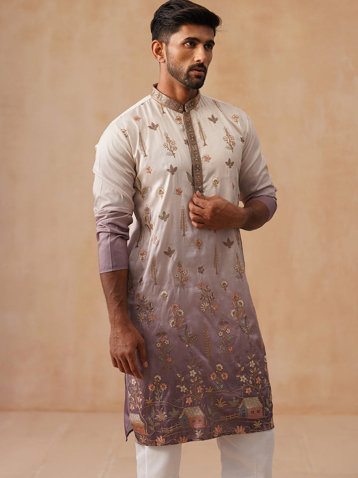 Silk Blend Embroidered Kurta