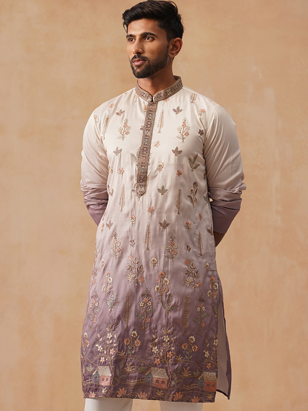 Silk Blend Embroidered Kurta