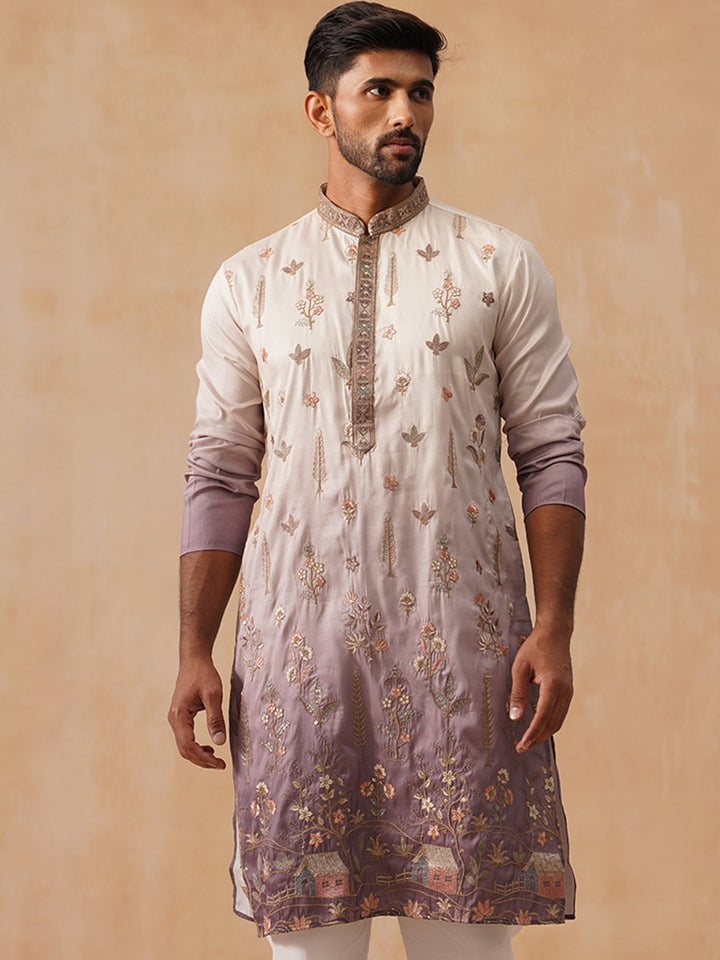 Silk Blend Embroidered Kurta