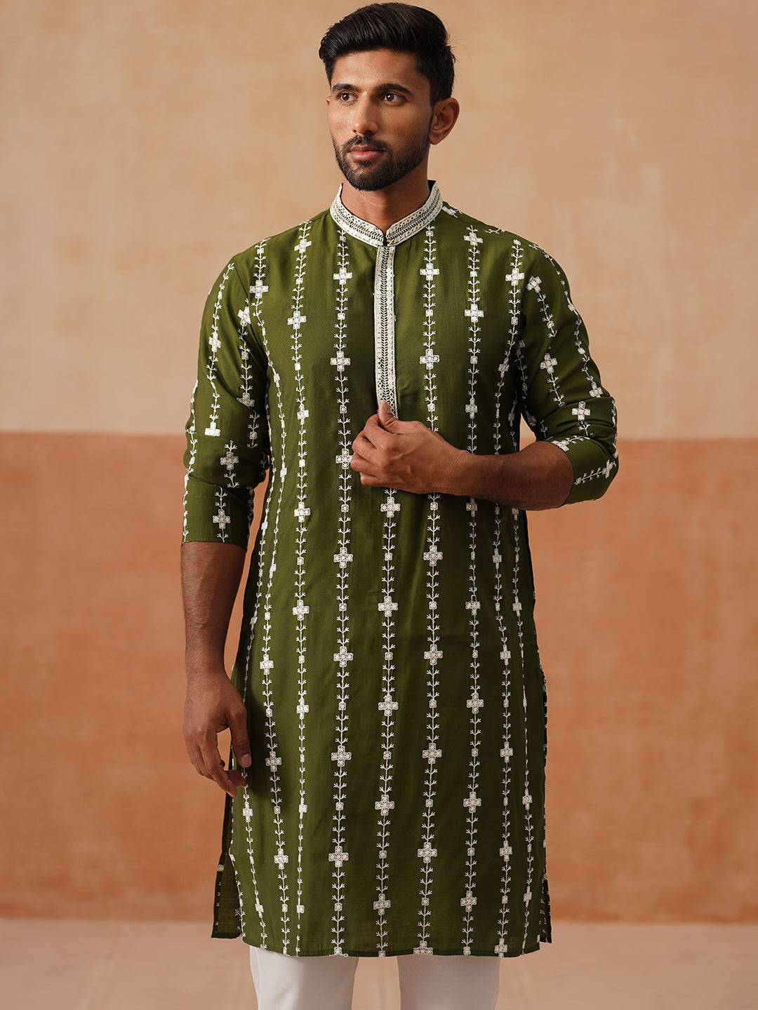 Silk Blend Embroidered Kurta