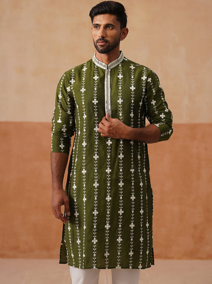 Silk Blend Embroidered Kurta