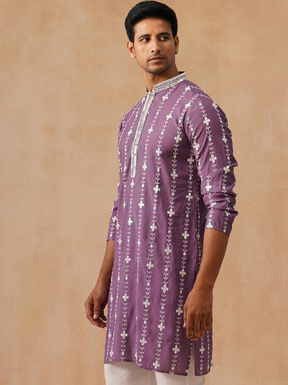 Silk Blend Embroidered Kurta