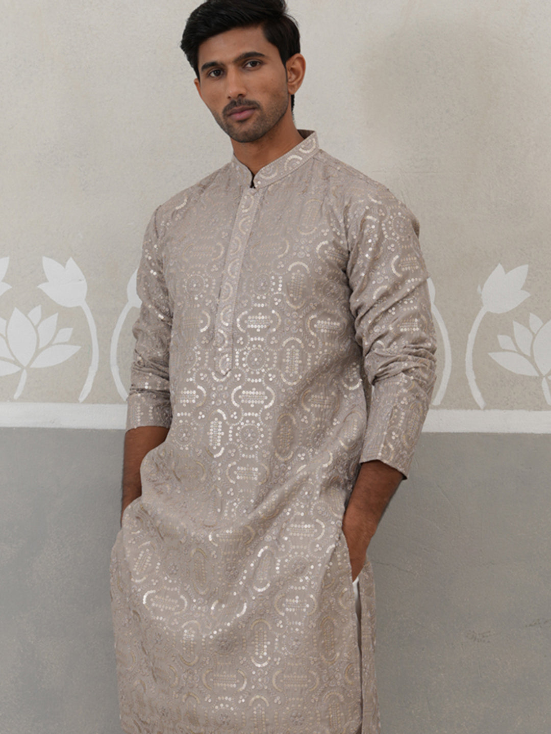 Silk Blend Designer Embroidered Kurta
