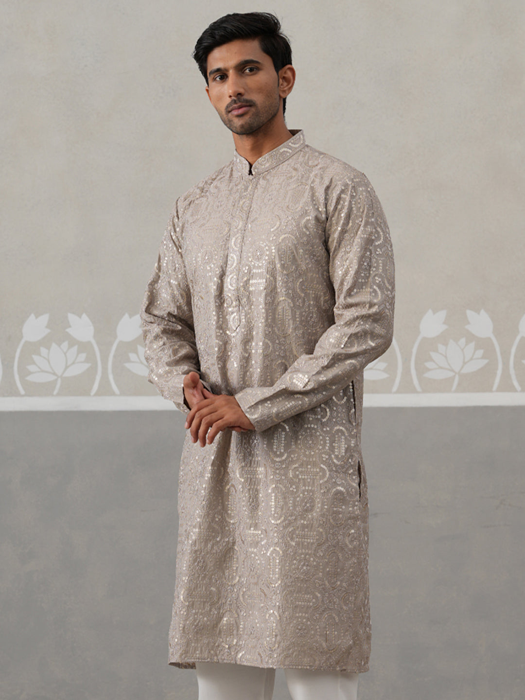 Silk Blend Designer Embroidered Kurta