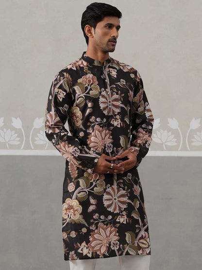 Men'S Floral Printed Cotton Straight Kurta.