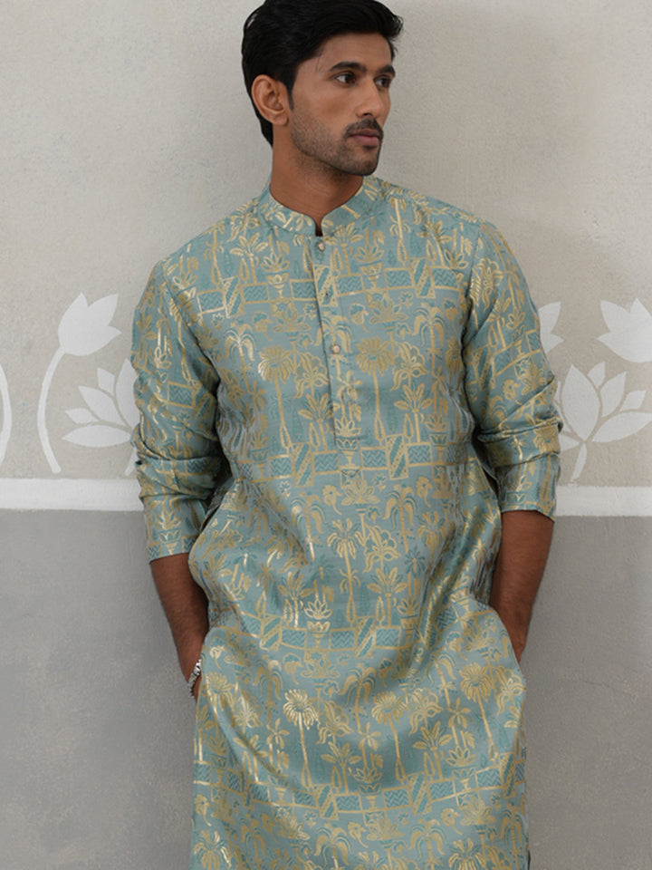 Designer Silk Blend Kurta For Men