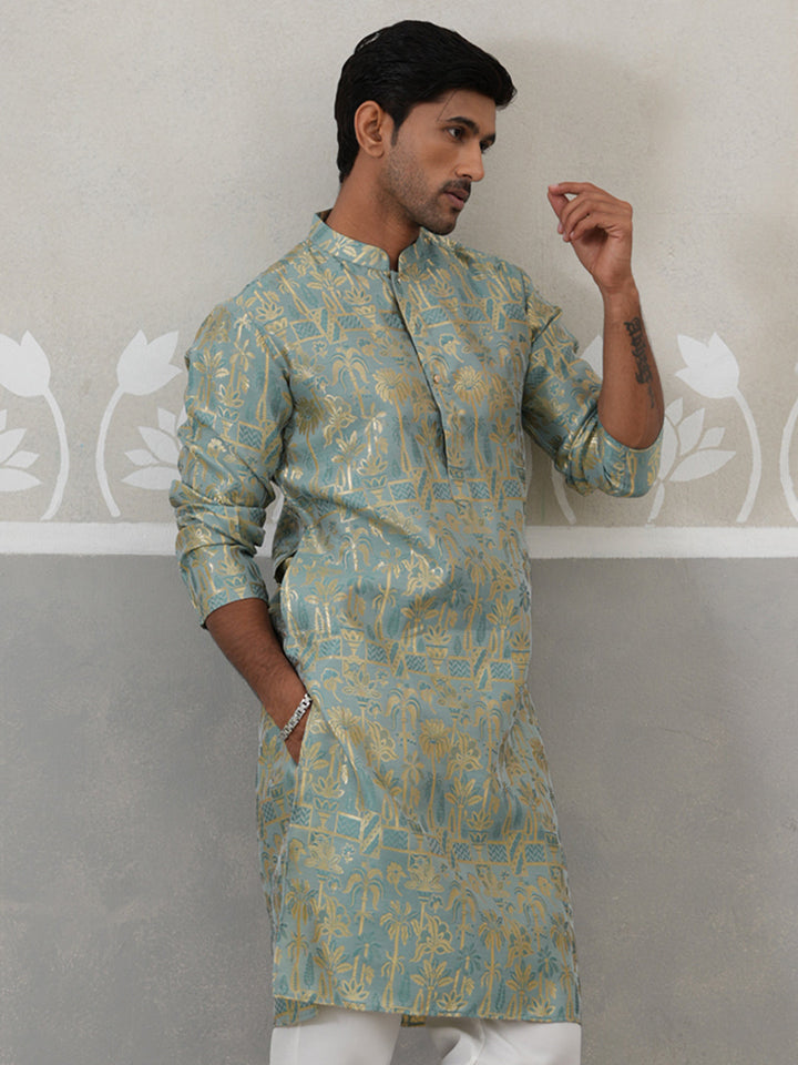 Designer Silk Blend Kurta For Men