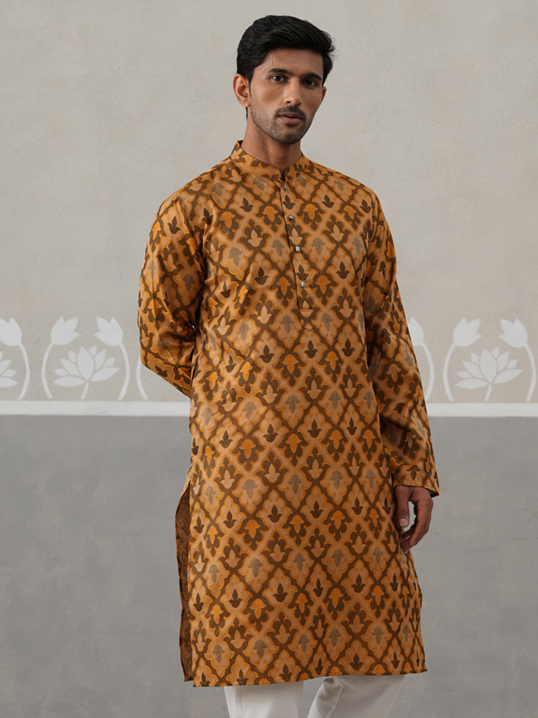 Silk Blend Woven Design Kurta.