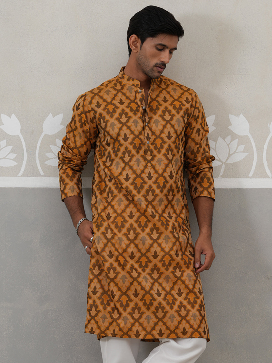 Silk Blend Woven Design Kurta.