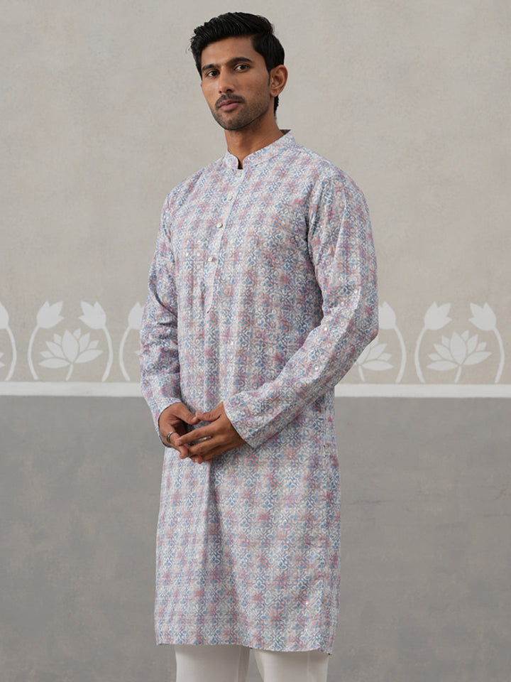 Printed And Embroidered Kurta.