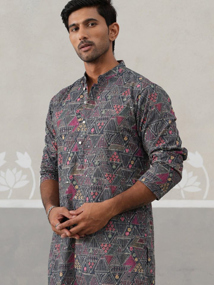 Printed And Embroidered Kurta.