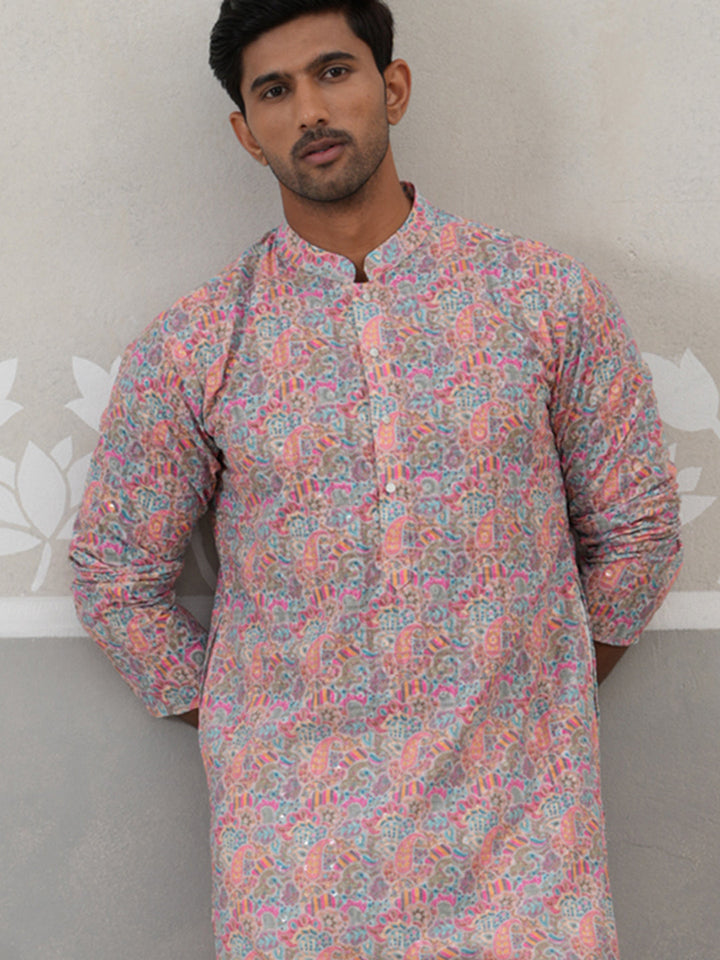 Printed And Embroidered Kurta.