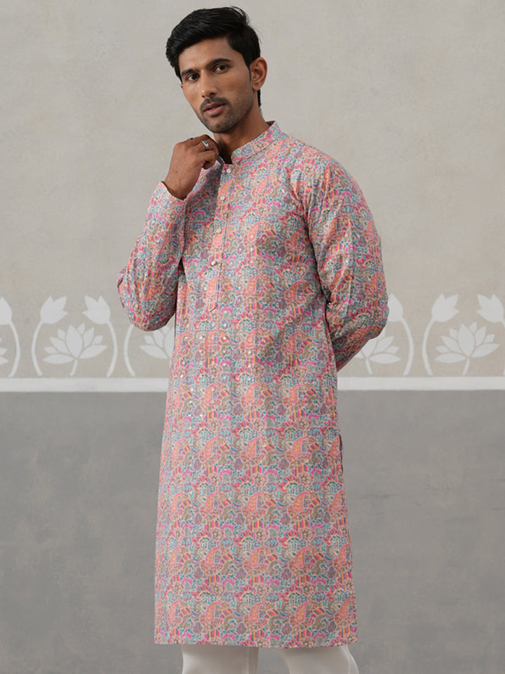 Printed And Embroidered Kurta.