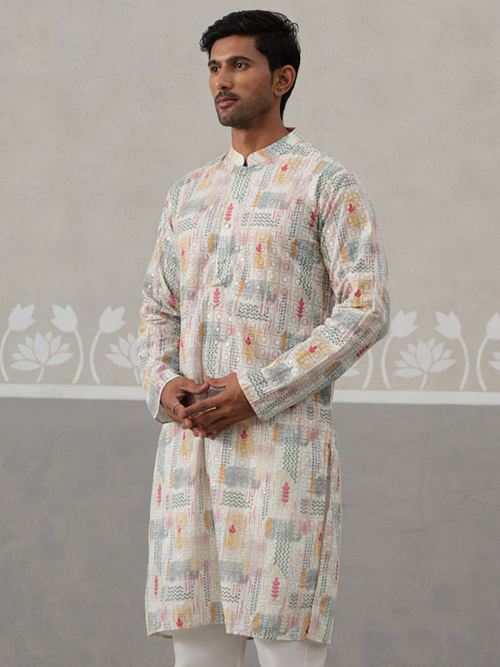 Printed And Embroidered Kurta.
