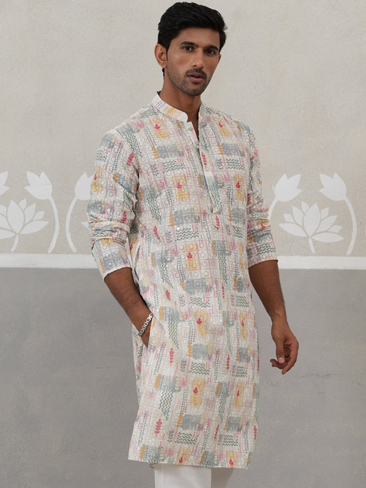 Printed And Embroidered Kurta.