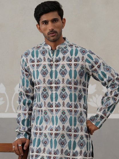 Silk Blend Woven Design Kurta.