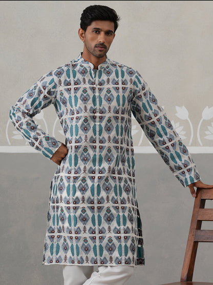 Silk Blend Woven Design Kurta.