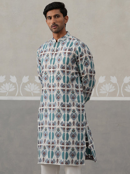 Silk Blend Woven Design Kurta.