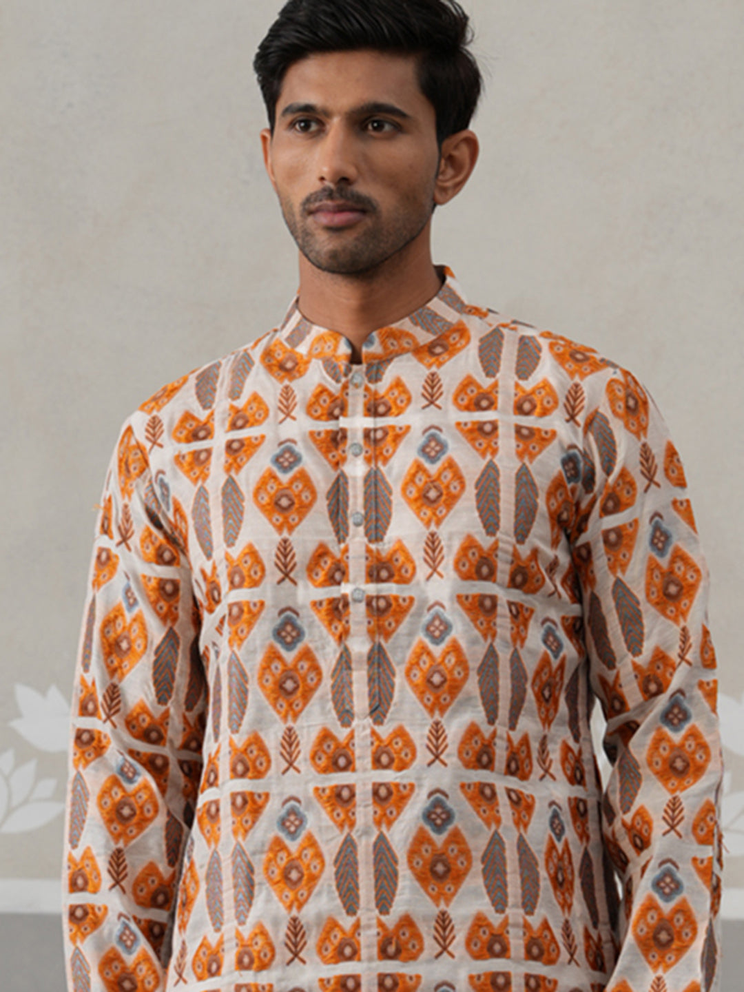 Silk Blend Woven Design Kurta.