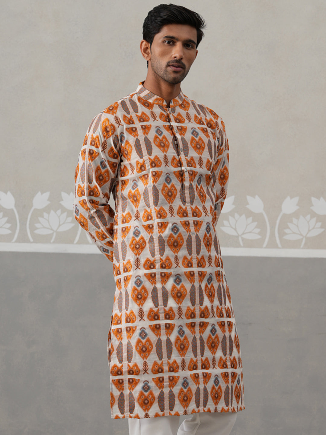 Silk Blend Woven Design Kurta.