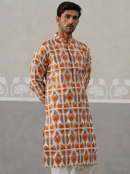 Silk Blend Woven Design Kurta.