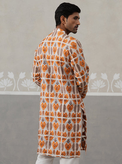 Silk Blend Woven Design Kurta.