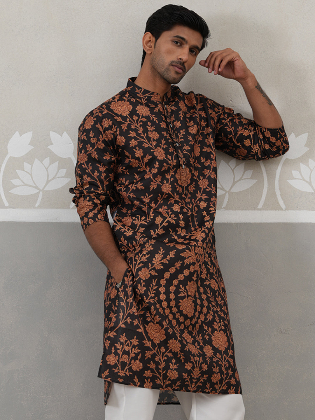 Floral Printed Cotton Kurta For Men