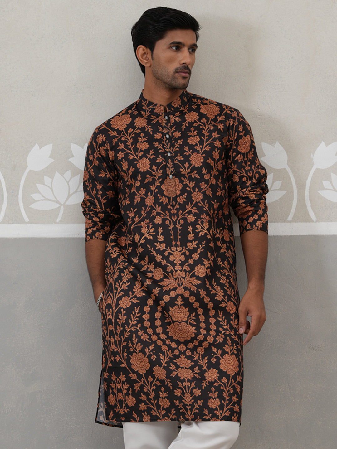 Floral Printed Cotton Kurta For Men