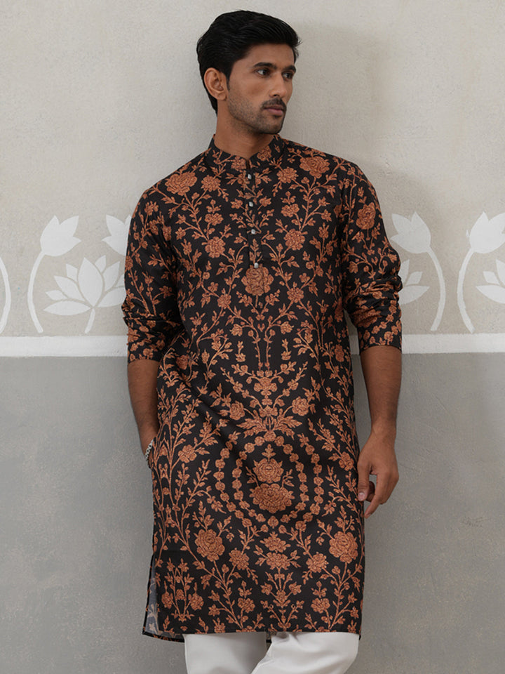 Floral Printed Cotton Kurta For Men