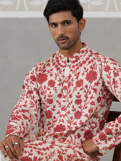 Floral Printed Cotton Kurta For Men