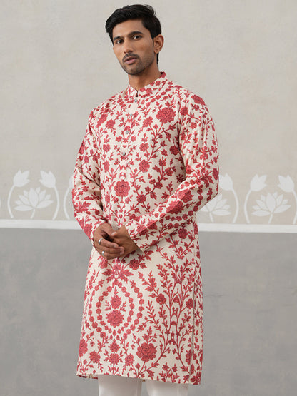 Floral Printed Cotton Kurta For Men