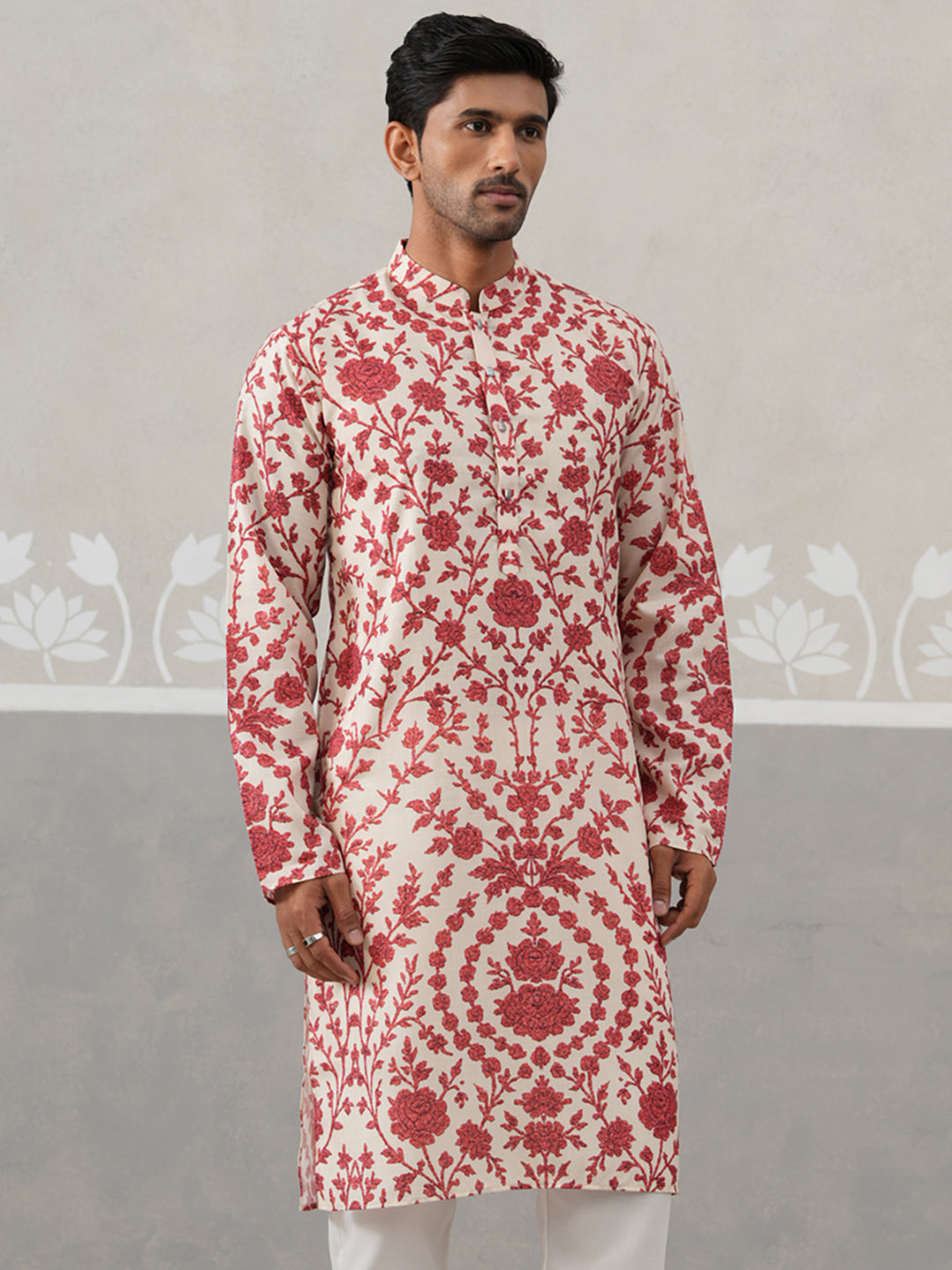 Floral Printed Cotton Kurta For Men