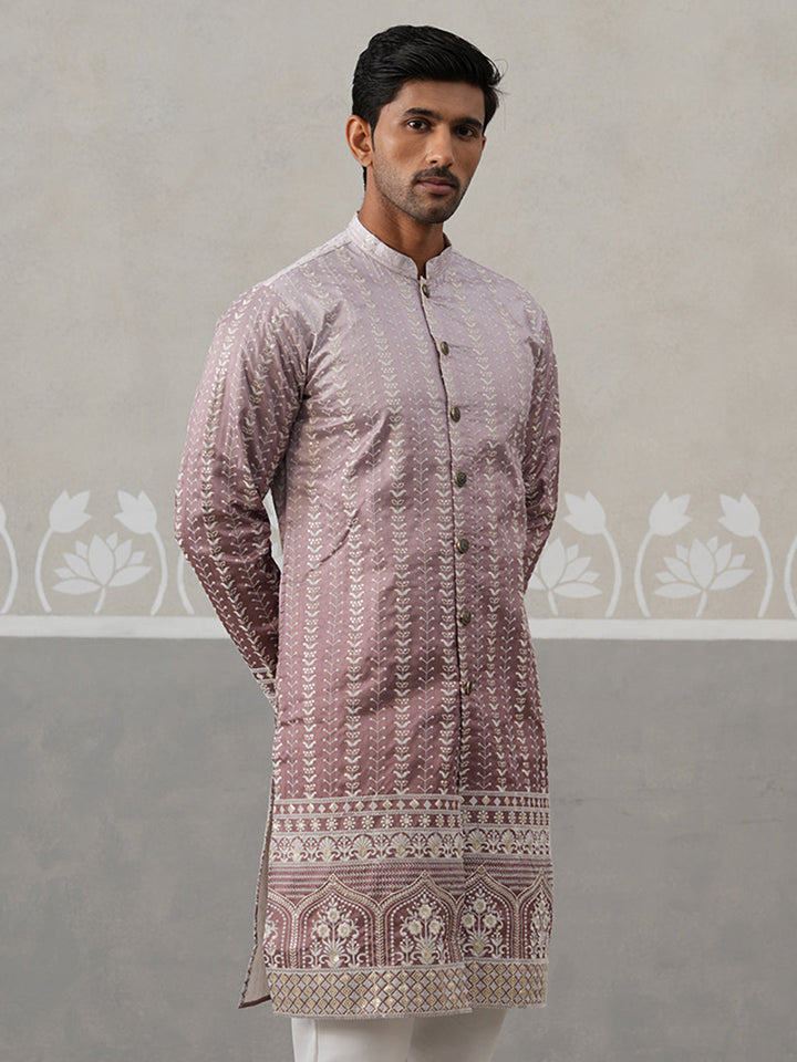 Designer Embroidery Silk Blend Kurta For Men