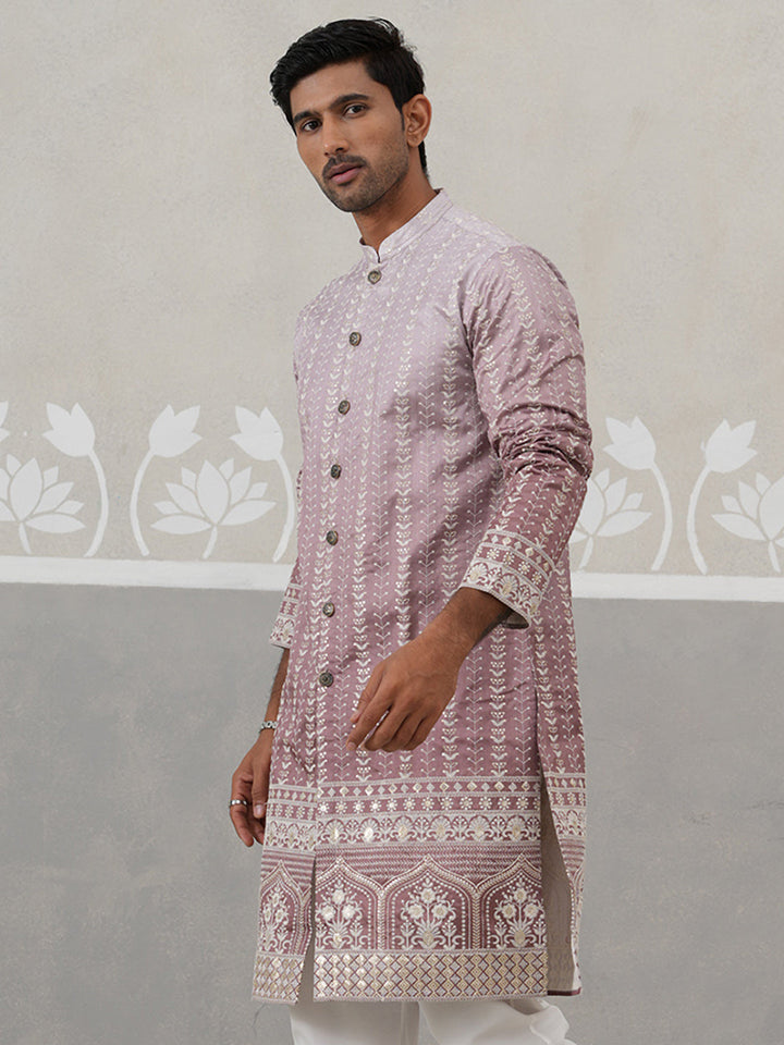 Designer Embroidery Silk Blend Kurta For Men