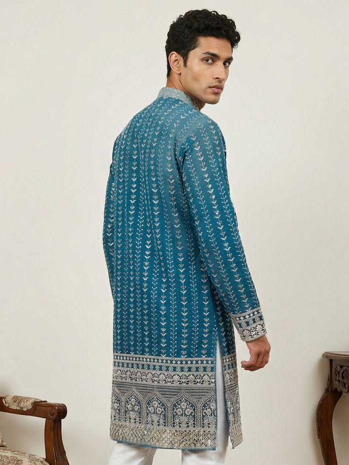 Designer Embroidery Silk Blend Kurta For Men