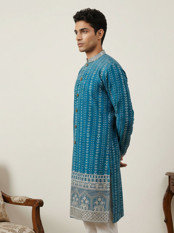 Designer Embroidery Silk Blend Kurta For Men
