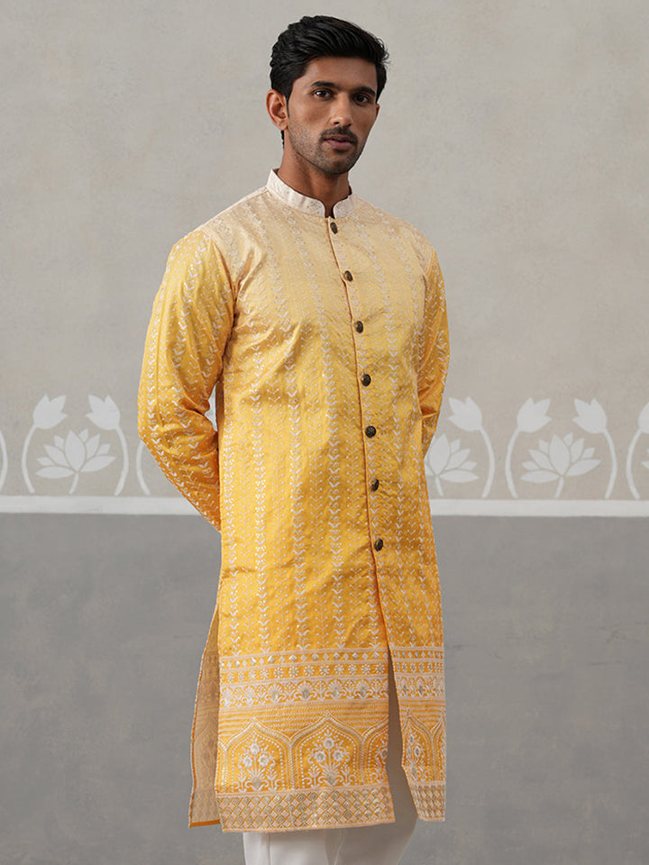 Designer Embroidery Silk Blend Kurta For Men